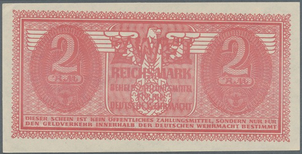 2 Reichsmark der Wehrmacht ND(1941-42), Ro.506 in leicht gebrauchter Erhaltung m...