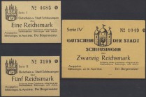Schleusingen, Stadt, 1, 5, 20 Reichsmark, 10.4.1945, Erh. I, 3 Scheine