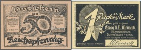 Petershagen bei Berlin, Münzenhandlung Fa. Weineck, 50 Rpf., 1 RM, 5 RM, 25.3.1944, Phantasie-Ausgabe, kassenfrisch, 3 Scheine