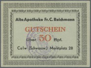 Calw (Schwarzw.), Alte Apotheke Fr. C. Reichmann, 50 Rpf., o. D., jeweils ohne und mit Stempel, Erh. I-, nicht bei Schöne, 2 Scheine