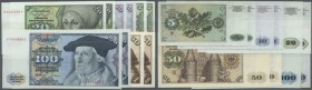 Lot mit 34 Banknoten der BBK I 1960, dabei 6 x 5 DM 1960 in leicht gebraucht bis kassenfrisch, 9 x 10 DM 1960 in leicht gebraucht bis kassenfrisch, 8 ...
