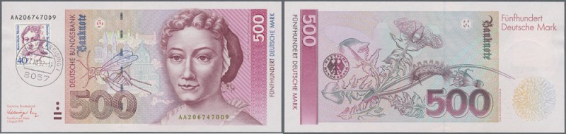 Bundesrepublik: 500 DM 1991, Ro.301a in kassenfrischer Erhaltung mit aufgeklebte...