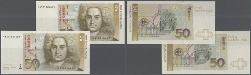 Bundesrepublik: 2 x 50 DM 1993, Ersatznote Serie ”YA”, Ro.305b mit fortlaufender...