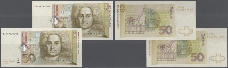 Bundesrepublik: 2 x 50 DM 1996, Ersatznote Serie ”YA”, Ro.309b mit fortlaufender...