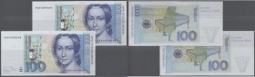 Bundesrepublik: 2 x 100 DM 1996, Ro.310b mit fortlaufender Seriennummer KK8160900D8 und -901D4, beide in kassenfrischer Erhaltung (2 Banknoten) // G.F...