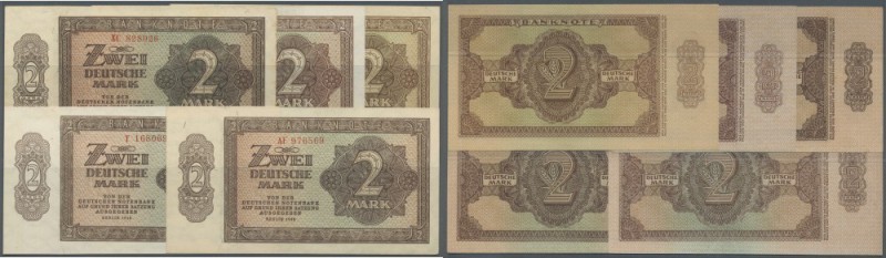 Set mit 10 Banknoten 2 Mark 1948, dabei UdSSR- und DDR-Druck, jeweils laufende S...