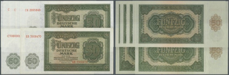Set mit 7 Banknoten 50 Mark 1948 mit UdSSR- und DDR-Druck in leicht gebraucht un...