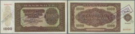 1000 Mark 1948 mit Perforation und Balkenstempel ”Muster”, Ro.347M1, leicht gebraucht mit kleineren Knicken am linken und rechten Rand. Erhaltung: VF+...