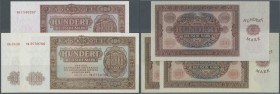 Set mit 3 Banknoten 100 Mark 1955, mit laufender Serie, als Ersatznote und als Farbvariante mit leichter lila Verfärbung, Ro.353a,b,ct, alle in UNC Er...