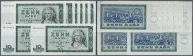 Set mit 8 Banknoten 10 Mark 1964, dabei 10 Mark aus laufender Serie, 2 x 10 Mark Ersatznoten Serien ”YK” und ”ZR” und 5 x 10 Mark mit fortlaufender Se...