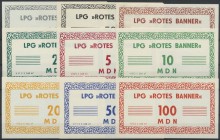 LPG-Geld, ”Rotes Banner” (ohne Ortsangabe), 10, 50 Pf., 1, 2, 5, 10, 20, 50, 100 MDN, 1967, Erh. I, 9 Scheine