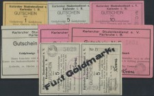 Karlsruhe, Karlsruher Studentendienst e. V., 1, 5, 10, 50 GPf., 2 x 1 GM, 5 GM, 10.10.1923, Erh. I, II, 7 seltene Scheine