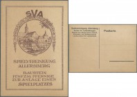 Allersberg, 50 Pfge., 1926, Baustein zur Anlage eines Spielplatzes der Spielvereinigung Allersberg, hochformatige braune AK (148 x 105 mm) mit Ortsans...