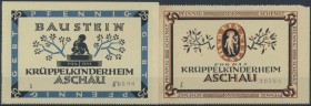 Aschau, Krüppelkinderheim, 25, 50 Pf., o. D., mit KN, Bausteine, Erh. I, 2 Scheine