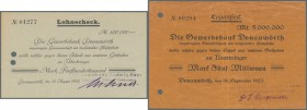 Donauwörth, Buchhandlung Ludwig Auer, 500 Tsd. Mark, 18.8.1923, 2 Mio. Mark, 10.9.1923, 5 Mio. Mark, 14.9.1923, alle mit Lochentwertung, Erh. II / III...