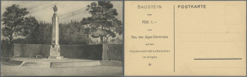 Kempten, Jäger-Denkmal, 1.- RM, o. D. (1925 - 1930), ungebrauchte querformartige...