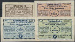 München, Stadt, 50 GPf. (Erh. II-III), 1, 2, 5 GM (alle Erh. I-), 4.11.1923, 4 Scheine
