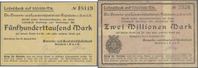 Rosenheim, Gewerbe- und Landwirtschaftsbank, 500 Tsd. Mark, 20.8.1923, Unterdruck gelb mit Wappen, grün ohne Wappen, orange ohne Wappen (nicht bei Kel...