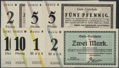 Hamburg, Asbest- und Gummiwerke Alfred Calmon AG, 2, 2 x 5 (dünnes und dickes Papier), 2 x 10 Pf., 1, 2 Mark, 29.11.1923, Erh. I, 7 Scheine