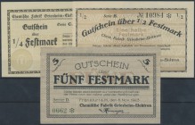 Frankfurt, Chem. Fabrik Griesheim-Elektron, 1/4, 1/2, 5 Festmark, 8.11.1923, Erh. I, 3 Scheine