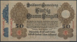 Düsseldorf, Rheinische Gold- und Silber-Scheide-Anstatlt Thum & Conrad, 2 Gramm Feingold, 50 Gramm Feingold, 31.12.1923, Erh. I. 2 Scheine
