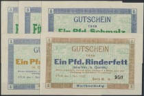 Köln, Interessenverband der Importeure, 1 Pfd. Schmalz, 2 x 5 Pfd. Schmalz, 1 Pfd. Margarine, 1 Pfd. Rinderfett, 1.11.1923, Erh. I, I-, 5 Scheine