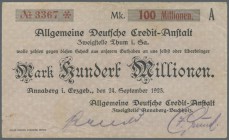 Annaberg, Allg. Deutsche Credit-Anstalt, 100 Mio. Mark, 24.9.1923, Scheck auf ADCA Thum, Erh. II-III