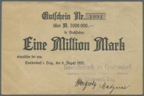 Crottendorf i. Erzg., Gewerbebank, 1 Mio. Mark, 6.8.1923, gedr. Eigenscheck, Aussteller nicht bei Keller, selten, Erh. III