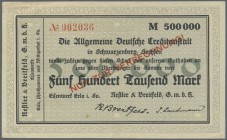 Erla i. Sa., Eisenwerk Nestler & Breitfeld, 500 Tsd. Mark, o. D., Scheck auf ADCA Schwarzenberg, Nominale nicht bei Keller, Erh. II-