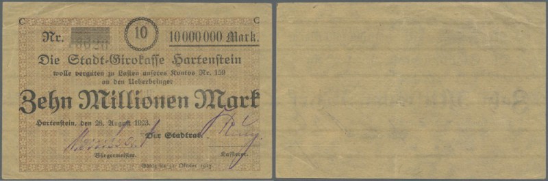 Hartenstein, Stadt, 10 Mio. Mark, 28.8.1923, Reihe C, Nominale nicht bei Keller,...