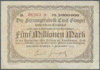 Hohenstein-Ernstthal, Strumpffabrik Emil Gimpel, 5 Mio. Mark, 6.9.1923, Aussteller nicht bei Keller, Erh. IV, von großer Seltenheit