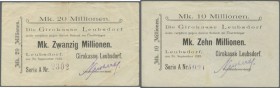 Leubsdorf, Girokasse, 10, 20 Mio. Mark, 20.9.1923, Eigenschecks der Girokasse, Aussteller bei Keller unbekannt, Erh. III, 2 Scheine