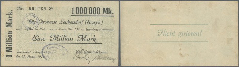 Leukersdorf, Gemeindekasse, 1 Mio. Mark, 23.8.1923, Scheck auf Girokasse, Nomina...