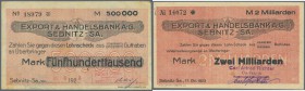 Sebnitz, Export & Handelsbank AG, 8 Kundenschecks über 500 Tsd., 2 x 1, 2, 5, 10, 20 Mio. und 2 Mrd. Mark vom 23.8. - 17.10.1923, davon 6 Varianten / ...