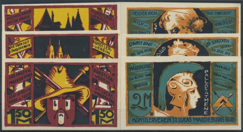 Magdeburg, Künstlerverein St. Lucas, 25, 50, 75 Pf., 1, 1.50, 2 Mark, o. D., Erh...