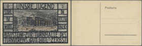 Zerbst, Turnverein ”Gut Heil”, Baustein zur Turnhalle, 50 Pfennige, o. D. (1932), ungebrauchte querformatige mehrfarbige AK 150 x 99 mm, Ecken leicht ...