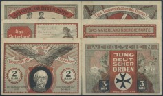 Kiel, Jungdeutscher Orden, Bruderschaft Kiel, 50, 75 Pf., 1, 1.50, 2, 3 Mark, o. D., Erh. II-III (teils wie üblich leicht randstockig), 6 Scheine