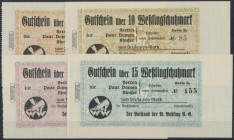 Gelsenkirchen, Bochum, Bernburg, Duisburg, W. Weßling AG, 5, 10, 12, 15 Weßlingschuhmark, o. D., Erh. I, 4 Scheine, von großer Seltenheit