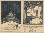 Münster, Unitas-Rolandia (Studentenverbindung), 2 x 50 Pf., o. D. (ca. 1925), Bausteine für das Heim, 2 hochformatige sw-AK 95 x 145 mm, gebraucht 192...