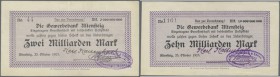 Altensteig, Karl Kaltenbach, 2 Mrd., 10 Mrd. Mark, 25.10.1923, Kundenschecks der Gewerbebank, Erh. II, total 2 Scheine