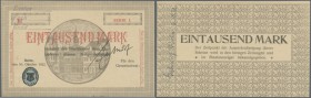 Aalen, Stadt, 1000 Mark, 10.10.1922, Serie I, ohne KN, beidseitig bedruckt, Entwurf (handschr. vorderseitig, rs. bezeichnet ”Entwurf von Stierlin 6.10...