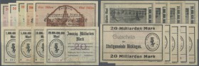 Böckingen, Stadtgemeinde, 1, 5, 10, 20 Mrd. Mark, 25.10.1923, Serie A, Erh. III, 20, 50, 100, 500 Mrd., 1 Billion Mark, 25.10.1923, Erh. I-II, total 9...