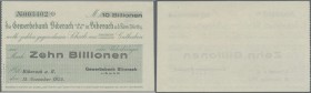 Bietigheim, Gewerbebank, 10 Billionen Mark, 15.11.1923, gedruckter Eigenscheck, ohne Unterschrift, Erh. I