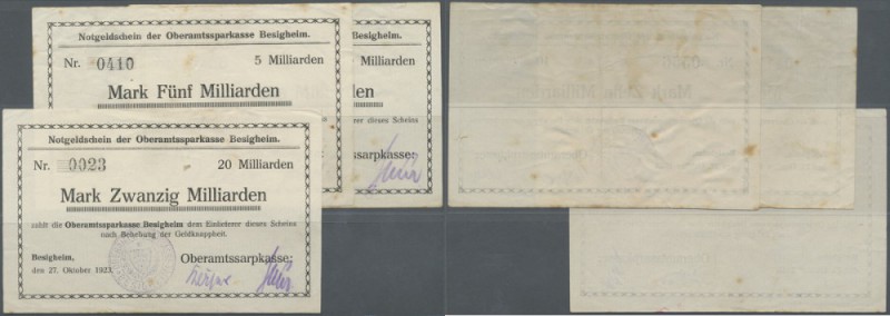 Besigheim, Oberamtssparkasse, 5, 10, 20 Mrd. Mark, 27.10.1923, alle mit Setzfehl...