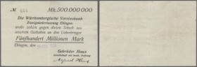 Ebingen, Gebrüder Haux, 500 Mio. Mark, 18.10.1923 (Datum gestempelt), Scheck auf Württ. Vereinsbank Ebingen, Erh. II-