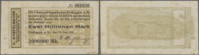 Esslingen, C. Stiefelmayer, 2 Mio. Mark, 23.8.1923, Scheck auf Oberamtssparkasse, stockfleckig, von größter Seltenheit, Erh. III