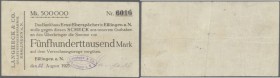 Esslingen, Langheck & Co., 500 Tsd. Mark, 22.8.1923 (Tag handschriftlich), Scheck auf Bankhaus Ernst Eberspächer, Nominale und Ausgabetag weder bei Ke...