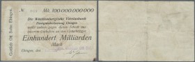 Ebingen, Gottlieb Ott Sohn, 100 Mrd. Mark, 7.11.1923 (Datum gestempelt), Erh. III, Nominale nicht bei Karau, von großer Seltenheit