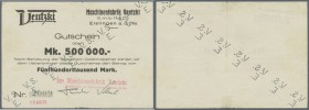 Eislingen / Fils, Maschinenfabrik Ventzki, 500 Tsd. Mark, 10.8.1923, Eigenscheck mit gestempeltem Datum, sich wiederholende Perforation ”V.S.E.”, Erh....