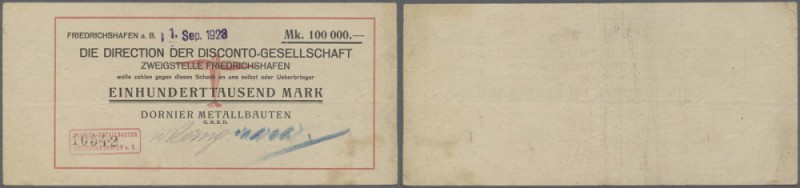 Friedrichshafen, Dornier Metallbauten, 100 Tsd. Mark, 1.9.1923, Datum gestempelt...